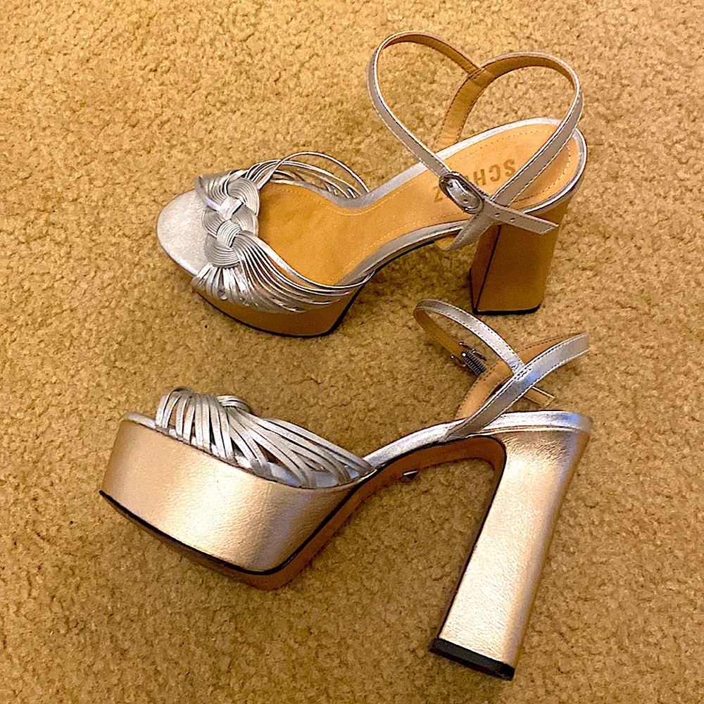 Schutz Gold and Silver Playform Heels Size 7.5